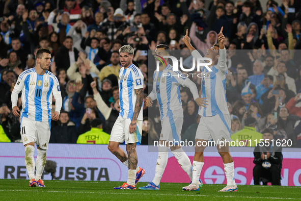 Paulo Dybala of Argentina celebrates after scoring the third goal of his team during the FIFA World Cup 2026 Qualifier match between Argenti...