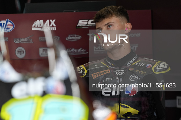 Filip Salac of Czechia and ELF Marc VDS Racing Team looks on track during Moto2 Free Practice of MotoGP Of San Marino at Misano World Circui...