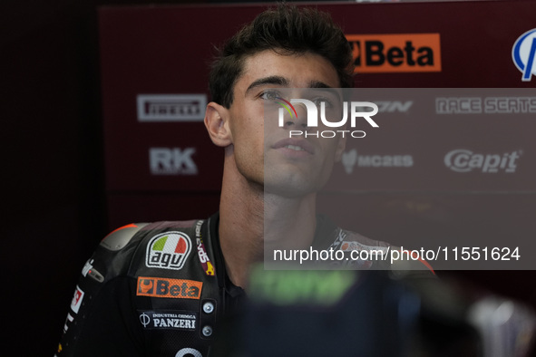 Tony Arbolino of Italy and ELF Marc VDS Racing Team looks on track during Moto2 Free Practice of MotoGP Of San Marino at Misano World Circui...