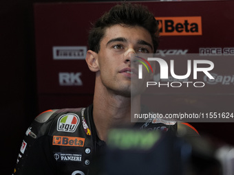 Tony Arbolino of Italy and ELF Marc VDS Racing Team looks on track during Moto2 Free Practice of MotoGP Of San Marino at Misano World Circui...