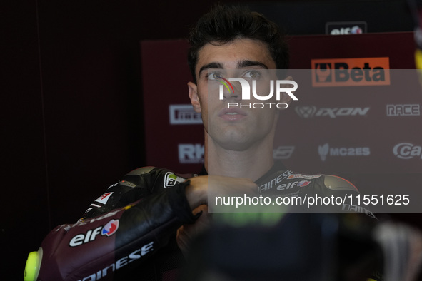 Tony Arbolino of Italy and ELF Marc VDS Racing Team looks on track during Moto2 Free Practice of MotoGP Of San Marino at Misano World Circui...