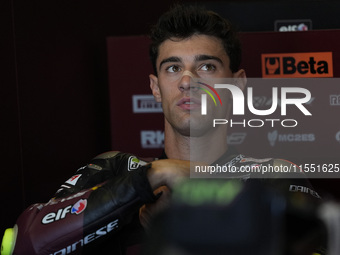 Tony Arbolino of Italy and ELF Marc VDS Racing Team looks on track during Moto2 Free Practice of MotoGP Of San Marino at Misano World Circui...