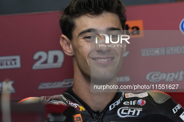 Tony Arbolino of Italy and ELF Marc VDS Racing Team looks on track during Moto2 Free Practice of MotoGP Of San Marino at Misano World Circui...