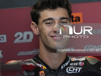 Tony Arbolino of Italy and ELF Marc VDS Racing Team looks on track during Moto2 Free Practice of MotoGP Of San Marino at Misano World Circui...