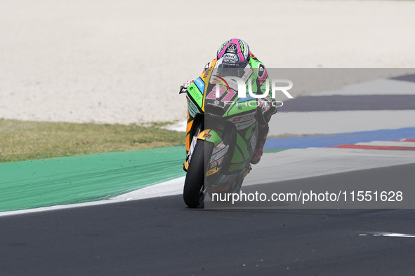 Alonso Lopez of Spain and SpeedUp Racing rides on track during Moto2 Free Practice of MotoGP Of San Marino at Misano World Circuit in Misano...