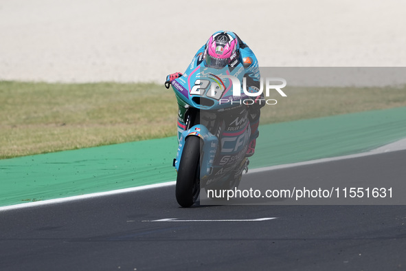 Izan Guevara of Spain and CFMOTO Aspar Team rides on track during Moto2 Free Practice of MotoGP Of San Marino at Misano World Circuit in Mis...