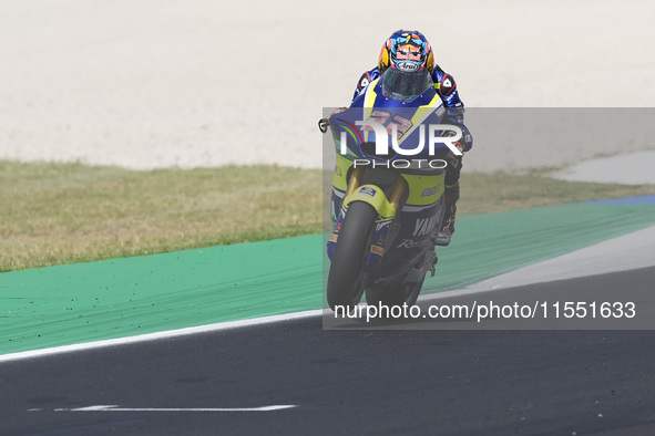 Ayumu Sasaki of Japan and the Yamaha VR46 Master Camp Team rides on track during Moto2 Free Practice of MotoGP Of San Marino at Misano World...