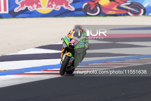 Alonso Lopez of Spain and SpeedUp Racing rides on track during Moto2 Free Practice of MotoGP Of San Marino at Misano World Circuit in Misano...