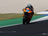 Celestino Vietti of Italy and Red Bull KTM Ajo rides on track during Moto2 Free Practice of MotoGP Of San Marino at Misano World Circuit in...