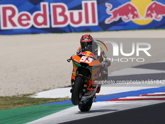 Deniz Oncu of Turkey and Red Bull KTM Ajo rides on track during Moto2 Free Practice of MotoGP Of San Marino at Misano World Circuit in Misan...