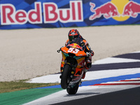 Deniz Oncu of Turkey and Red Bull KTM Ajo rides on track during Moto2 Free Practice of MotoGP Of San Marino at Misano World Circuit in Misan...