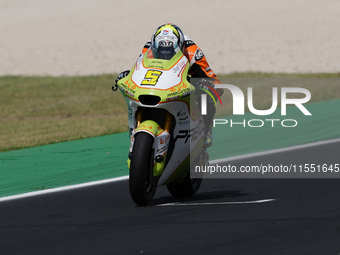 Jaume Masia of Spain and Preicanos Racing Team rides on track during Moto2 Free Practice of MotoGP Of San Marino at Misano World Circuit in...