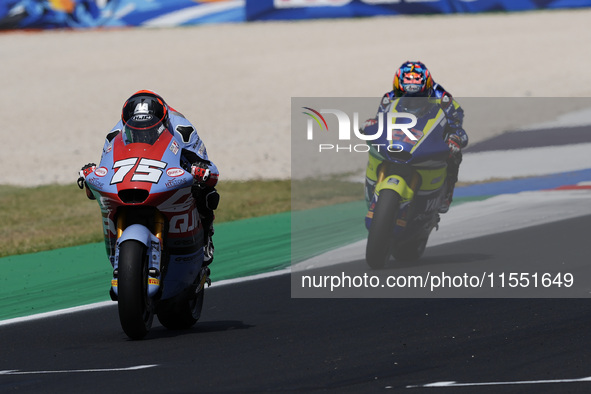 Albert Arenas of Spain and QJMOTOR Gresini Moto2 rides on track during Moto2 Free Practice of MotoGP Of San Marino at Misano World Circuit i...