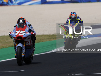 Albert Arenas of Spain and QJMOTOR Gresini Moto2 rides on track during Moto2 Free Practice of MotoGP Of San Marino at Misano World Circuit i...