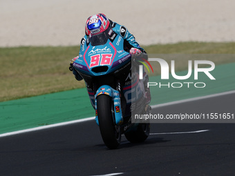 Jake Dixon of the United Kingdom and the CFMOTO Aspar Team rides on track during Moto2 Free Practice of MotoGP of San Marino at Misano World...