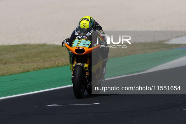 Filip Salac of Czechia and ELF Marc VDS Racing Team rides on track during Moto2 Free Practice of MotoGP of San Marino at Misano World Circui...