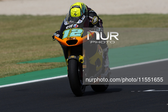 Filip Salac of Czechia and ELF Marc VDS Racing Team rides on track during Moto2 Free Practice of MotoGP of San Marino at Misano World Circui...