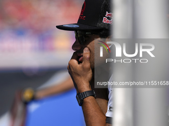 Jorge Martin of Spain and Prima Pramac Racing looks on at the box during Free Practice of MotoGP of San Marino at Misano World Circuit in Mi...