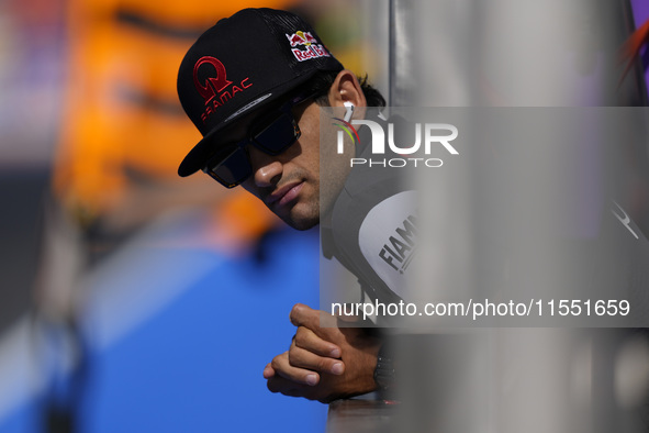 Jorge Martin of Spain and Prima Pramac Racing looks on at the box during Free Practice of MotoGP of San Marino at Misano World Circuit in Mi...