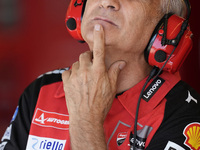 Davide Tardozzi of Ducati Team looks on at the box during Free Practice of MotoGP of San Marino at Misano World Circuit in Misano Adriatico,...