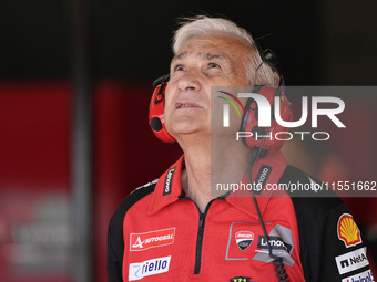 Davide Tardozzi of Ducati Team looks on at the box during Free Practice of MotoGP of San Marino at Misano World Circuit in Misano Adriatico,...