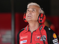 Davide Tardozzi of Ducati Team looks on at the box during Free Practice of MotoGP of San Marino at Misano World Circuit in Misano Adriatico,...