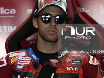 Enea Bastianini of Italy and Ducati Lenovo Team looks on at the box during Free Practice of MotoGP of San Marino at Misano World Circuit in...