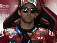 Enea Bastianini of Italy and Ducati Lenovo Team looks on at the box during Free Practice of MotoGP of San Marino at Misano World Circuit in...