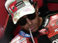 Enea Bastianini of Italy and Ducati Lenovo Team looks on at the box during Free Practice of MotoGP of San Marino at Misano World Circuit in...