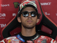 Enea Bastianini of Italy and Ducati Lenovo Team looks on at the box during Free Practice of MotoGP of San Marino at Misano World Circuit in...