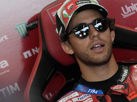 Enea Bastianini of Italy and Ducati Lenovo Team looks on at the box during Free Practice of MotoGP of San Marino at Misano World Circuit in...