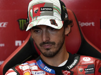 Francesco Bagnaia of Italy and Ducati Lenovo Team looks on at the box during Free Practice of MotoGP of San Marino at Misano World Circuit i...