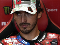 Francesco Bagnaia of Italy and Ducati Lenovo Team looks on at the box during Free Practice of MotoGP of San Marino at Misano World Circuit i...