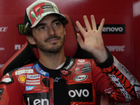 Francesco Bagnaia of Italy and Ducati Lenovo Team looks on at the box during Free Practice of MotoGP of San Marino at Misano World Circuit i...