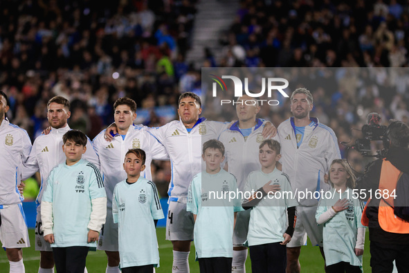 Players of Argentina during anthems before the FIFA World Cup 2026 Qualifier match between Argentina and Chile at Estadio Mas Monumental Ant...