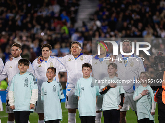 Players of Argentina during anthems before the FIFA World Cup 2026 Qualifier match between Argentina and Chile at Estadio Mas Monumental Ant...