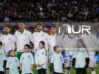 Players of Argentina during anthems before the FIFA World Cup 2026 Qualifier match between Argentina and Chile at Estadio Mas Monumental Ant...