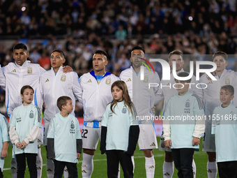 Players of Argentina during anthems before the FIFA World Cup 2026 Qualifier match between Argentina and Chile at Estadio Mas Monumental Ant...