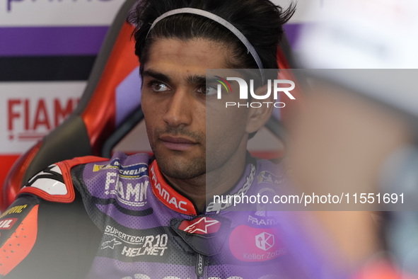 Jorge Martin of Spain and Prima Pramac Racing looks on at the box during Free Practice of MotoGP of San Marino at Misano World Circuit in Mi...