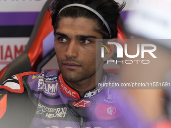 Jorge Martin of Spain and Prima Pramac Racing looks on at the box during Free Practice of MotoGP of San Marino at Misano World Circuit in Mi...