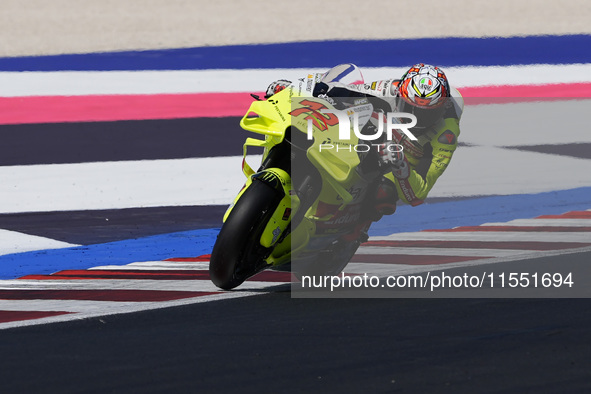 Marco Bezzecchi of Italy and Pertamina Enduro VR46 Racing Team rides on track during Free Practice of MotoGP Of San Marino at Misano World C...