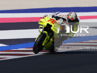 Marco Bezzecchi of Italy and Pertamina Enduro VR46 Racing Team rides on track during Free Practice of MotoGP Of San Marino at Misano World C...