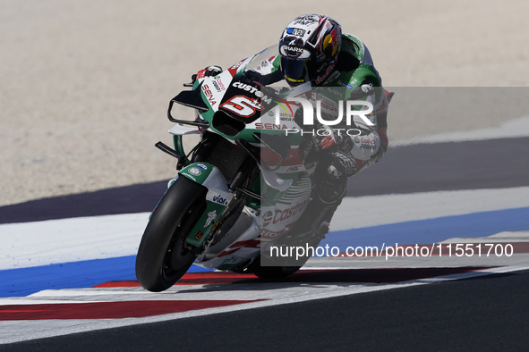 Johann Zarco of France and LCR Honda rides on track during Free Practice of MotoGP of San Marino at Misano World Circuit in Misano Adriatico...