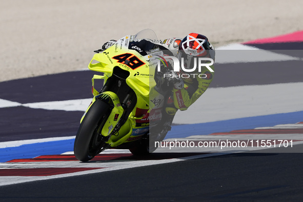 Fabio Di Giannantonio of Italy and Pertamina Enduro VR46 Racing Team rides on track during Free Practice of MotoGP Of San Marino at Misano W...