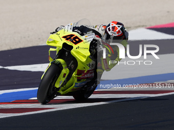 Fabio Di Giannantonio of Italy and Pertamina Enduro VR46 Racing Team rides on track during Free Practice of MotoGP Of San Marino at Misano W...