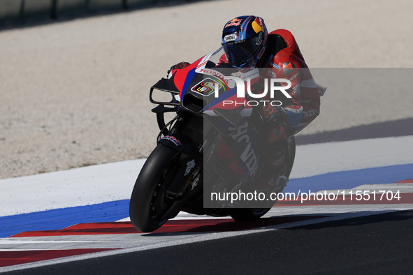 Stefan Bradl of Germany and the HRC Test Team rides on track during Free Practice of MotoGP of San Marino at Misano World Circuit in Misano...