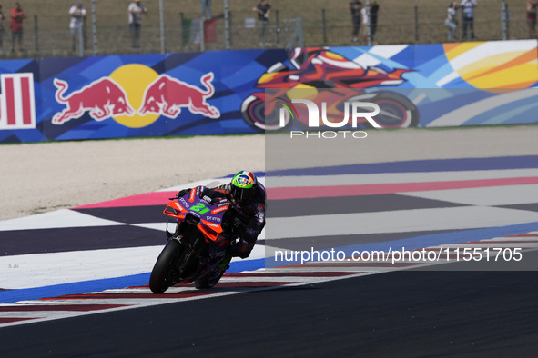 Franco Morbidelli of Italy and Prima Pramac Racing rides on track during Free Practice of MotoGP of San Marino at Misano World Circuit in Mi...