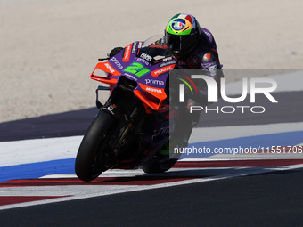 Franco Morbidelli of Italy and Prima Pramac Racing rides on track during Free Practice of MotoGP of San Marino at Misano World Circuit in Mi...