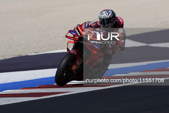 Enea Bastianini of Italy and Ducati Lenovo Team rides on track during Free Practice of MotoGP of San Marino at Misano World Circuit in Misan...