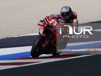 Enea Bastianini of Italy and Ducati Lenovo Team rides on track during Free Practice of MotoGP of San Marino at Misano World Circuit in Misan...